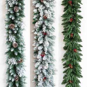 Artificial Christmas Garland With Snow Flocking Pinecones Berries Green PVC PE Rattan For Staircase Home Decor