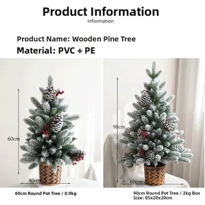 Detailvergleich von 60cm und 90cm beflockten Weihnachtsbäumen mit Zapfen und Beeren