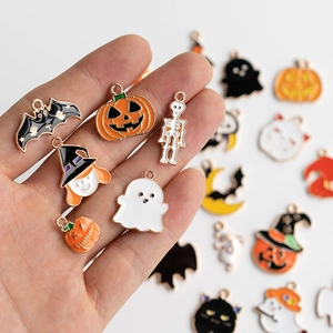 24Pcs Halloween enamel alloy charms including pumpkins and ghosts for DIY jewelry making