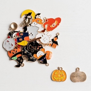24pcs Halloween alloy enamel charms featuring pumpkin, ghost, and bat for jewelry making