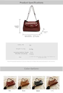 Detailed size chart and specifications for the large capacity PU leather shoulder bag