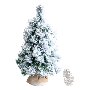 Mini 40cm flocked Christmas tree with artificial snow and burlap base for desk decor