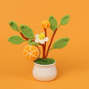 Handmade Crochet Orange Bonsai Simulation Fruit Potted Plant With Ceramic Pot Yarn Knitted Desktop Decor Ornament Gift