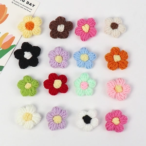 Handmade Crochet Puff Flowers Yarn Macaron Floral DIY Craft Accessories Clothing Hairpin Brooch Decorative Cute