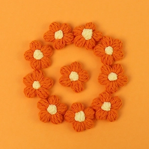 Handmade orange crochet puff flowers set for DIY hair clips and clothing accessories