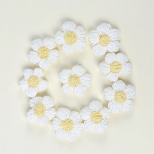 Handmade crochet daisy flowers set in white and yellow for DIY apparel and hair accessories