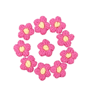 Set of 10 handmade pink and yellow crochet flower patches for DIY clothing and accessories
