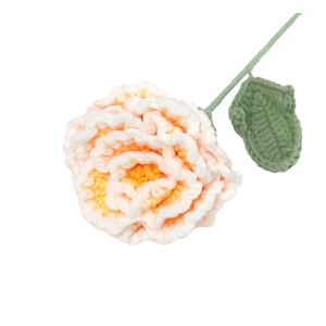 Handmade crochet gradient peony flower with green leaves for home decoration and gift
