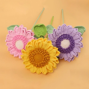 Handmade Crochet Sunflower Yarn Knitted Flower Artificial Everlasting Plant For Home Decoration Creative Gift