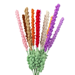 Handmade crochet lavender bouquet with colorful knitted flowers for home decoration