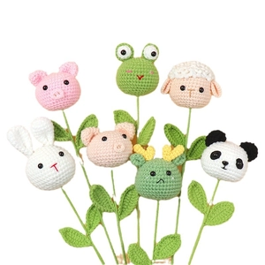 Handmade crochet animal flower bouquet with cute pig, rabbit, and lamb knitted plushies