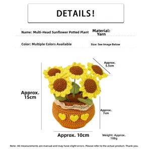 Detailed dimensions of handmade crochet sunflower plant with five flower heads