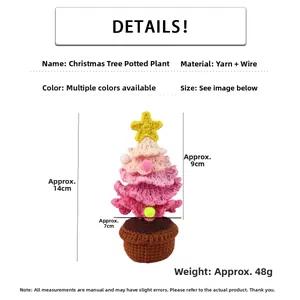 Detail of pink gradient crochet Christmas tree with yellow star and pot specifications