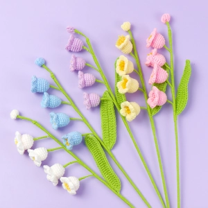 Handmade Crochet Lily Of The Valley Artificial Flower Branch Knitted Yarn Floral For Home Table Decoration