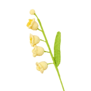 Handmade crochet lily of the valley floral stem with four yellow bells for home decor