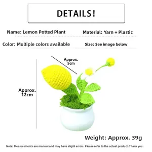 Detailed view of handmade crochet lemon plant with dimensions 12cm by 5cm for desktop