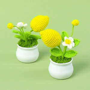 Handmade crochet lemon potted plant in white ceramic pot for tabletop home decor