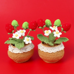 Plantes de fraises au crochet faites à la main avec fleurs et base en dentelle