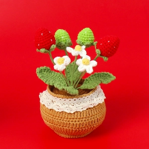 Handmade Crochet Potted Plants Artificial Flowers Yarn Tulip Sunflower Rose Daisy Table Ornaments Desktop Decor Pastoral Gift