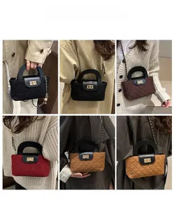 Quilted crossbody bag shown in various colors through professional model lookbook display