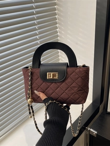Sac à Bandoulière Coréen Matelassé en Losange pour Femmes Sac à Main Vintage avec Chaîne en Cuir PU Sac Besace avec Fermoir en Métal