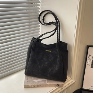 Large Capacity Tote Bag Matte PU Leather Suede Texture Braided Shoulder Strap Vintage Korean Style Handbag For Women