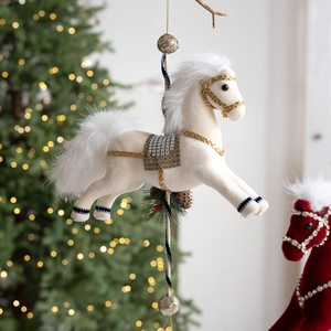Luxury Velvet Christmas Trojan Horse Rocking Horse Desktop Ornament And Tree Top Star With Rhinestone Glitter Holiday Decor