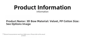 Detail specifications for red velvet bow decoration made of high-quality fabric and PP cotton