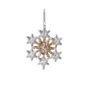 Champagne gold glitter snowflake ornament with transparent petals for Christmas tree
