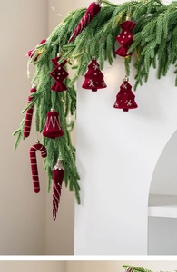 Exquisite red velvet Christmas ornaments with glitter embroidery on pine tree branches