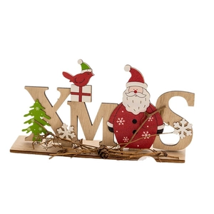 Decorazione natalizia in legno con scritta XMAS Babbo Natale e renna per la tavola