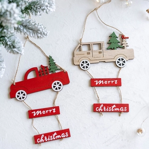 Wooden Christmas Car Hanging Ornament Tree Bird Merry Christmas Sign Vintage Wood Festive Decoration For Home Xmas Party
