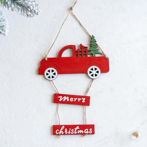 Christmas wooden red truck ornament with Merry Christmas signs and mini tree for tree decor