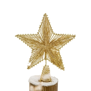 Golden glitter star tree topper with a spiral base for elegant Christmas decoration