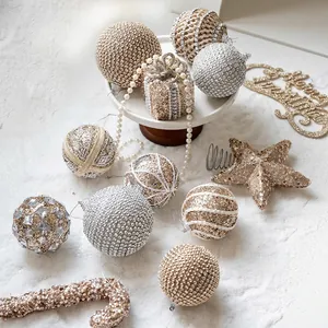 Champagne Gold Silver Christmas Ball Ornaments Foam Rhinestone Glitter Xmas Tree Hanging Baubles Holiday Party Home Decor