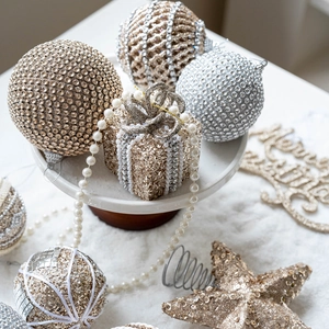 Champagne foam Christmas ball set with glitter gift box and star ornaments for tree decor