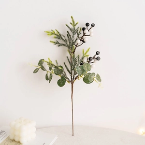 Artificial Christmas branch with pine needles, eucalyptus leaves and berries for home decor