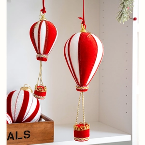 Red and white hot air balloon foam ornaments with gold beads for Christmas tree decor