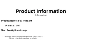 Detail specifications of iron Christmas bell pendant showing size and material info