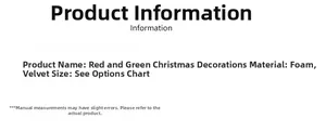Detailed technical specifications for red and green velvet foam Christmas decorations