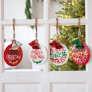 Retro Iron Christmas Door Hanging Sign With Bells Merry Christmas Relief Round Metal Plate Holiday Wall Window Decoration