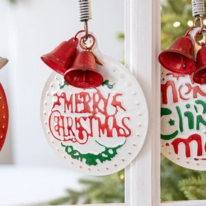 Christmas iron door hanger with red bells and embossed Merry Christmas greeting sign