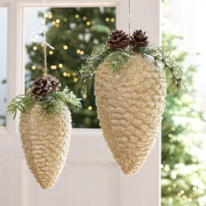 Ciondolo a Pigna Simulato di Natale Grande Piccolo Bianco Opaco Oro Argento Decorazione da Appendere Con Aghi di Pino Simulati Pigne Naturali per Albero di Natale Casa Festa Ufficio Ornamento Natalizio