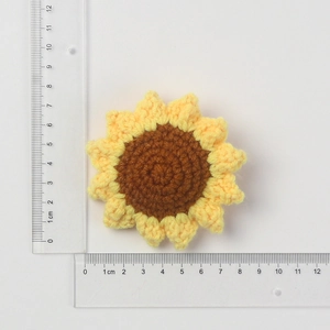 7cm handmade crocheted sunflower with smiley face pattern for bouquets and keychains