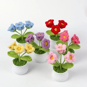 Handmade Crochet Lily of the Valley Artificial Potted Flower Yarn Knitted Bellflower Desk Decor Home Ornament Gift For Women