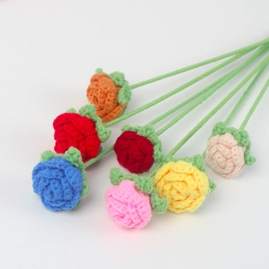Handmade crochet rose bouquet with 7 colorful knitted flowers for gift decoration