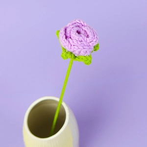 Handmade crochet purple rose bouquet in ceramic vase for Valentine Gift decoration
