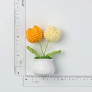 Handmade crochet gradient tulip flower pot in orange and yellow for home decoration