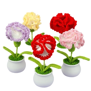 Handmade crochet carnation potted plants in assorted colors with white ceramic pots