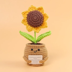 Handmade Crochet Sunflower Potted Plant Emotional Support Knitted Flower Ornament For Desktop Car Decor Smiley Face Gift